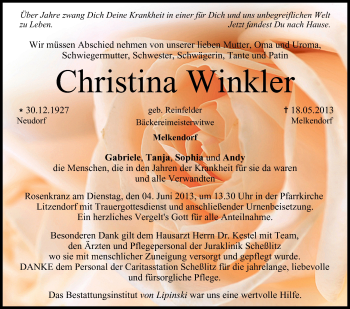 Anzeige von Christina Winkler von MGO