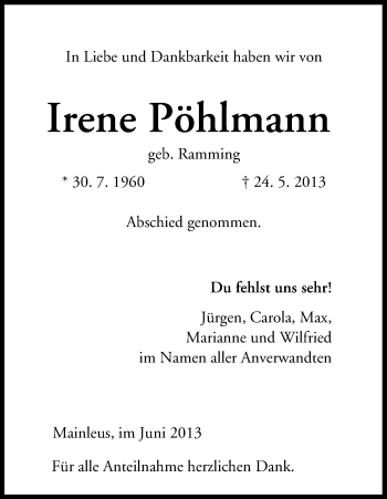 Anzeige von Irene Pöhlmann von MGO
