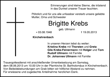Anzeige von Brigitte Krebs von MGO