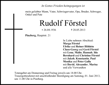Anzeige von Rudolf Förstel von MGO