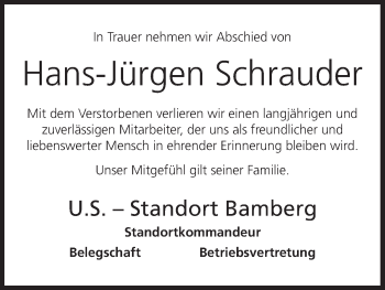 Anzeige von Hans-Jürgen Schrauder von MGO