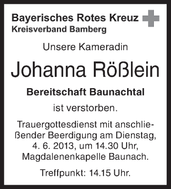 Anzeige von Johanna Rößlein von MGO