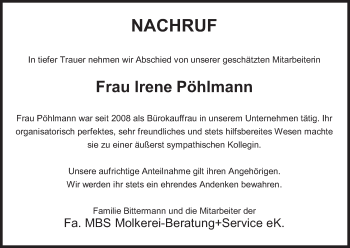 Anzeige von Irene Pöhlmann von MGO