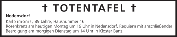 Anzeige von Totentafel vom 03.06.2013 von MGO