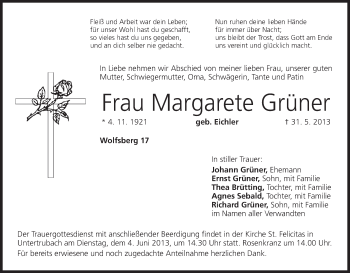 Anzeige von Margarete Grüner von MGO