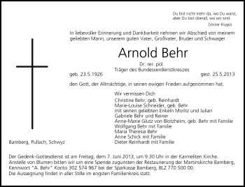Anzeige von Arnold Behr von MGO