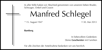 Anzeige von Manfred Schlegel von MGO