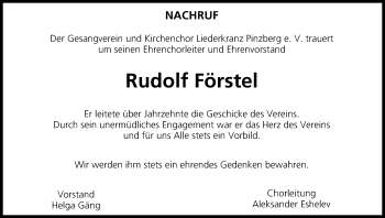 Anzeige von Rudolf Förstel von MGO