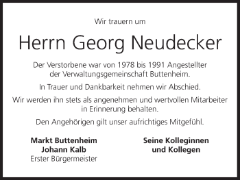Anzeige von Georg Neudecker von MGO