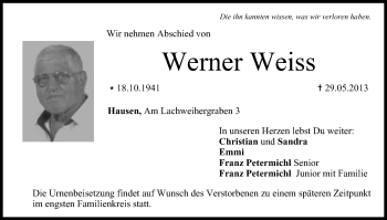 Anzeige von Werner Weiss von MGO
