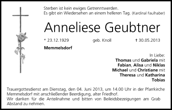 Anzeige von Anneliese Geubtner von MGO