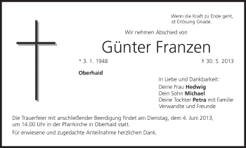 Anzeige von Günter Franzen von MGO