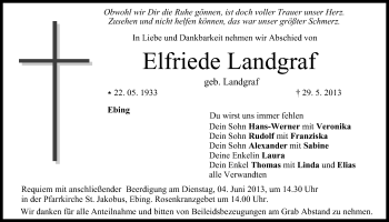 Anzeige von Elfriede Landgraf von MGO