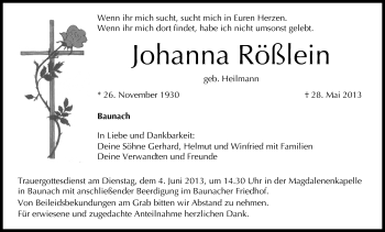 Anzeige von Johanna Rößlein von MGO