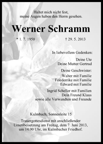 Anzeige von Werner Schramm von MGO