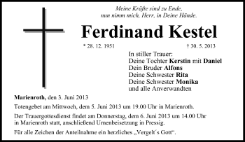 Anzeige von Ferdinand Kestel von MGO