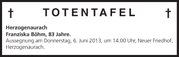 Anzeige von Totentafel vom 04.06.2013 von MGO
