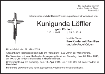 Anzeige von Kunigunda Löffler von MGO