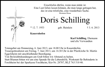 Anzeige von Doris Schilling von MGO