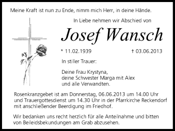 Anzeige von Josef Wansch von MGO