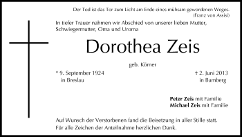 Anzeige von Dorothea Zeis von MGO
