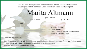 Anzeige von Marita Altmann von MGO