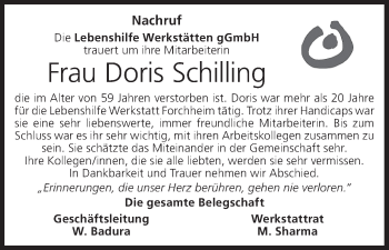 Anzeige von Doris Schilling von MGO