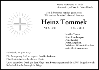 Anzeige von Heinz Tommek von MGO