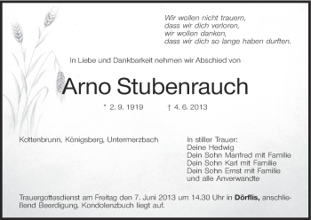 Anzeige von Arno Stubenrauch von MGO
