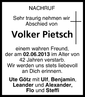 Anzeige von Volker Pietsch von MGO