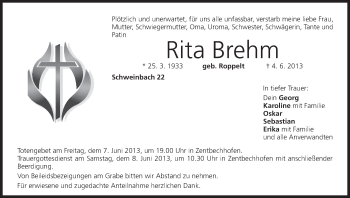 Anzeige von Rita Brehm von MGO