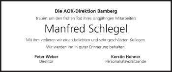 Anzeige von Manfred Schlegel von MGO