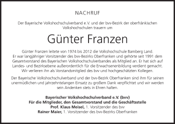 Anzeige von Günter Franzen von MGO