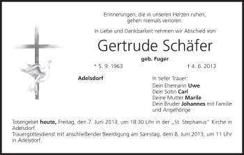 Anzeige von Gertrude Schäfer von MGO