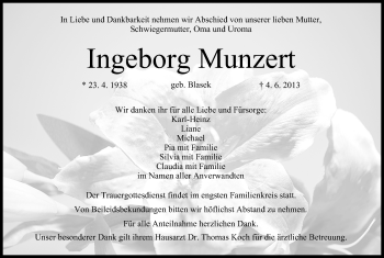 Anzeige von Ingeborg Munzert von MGO