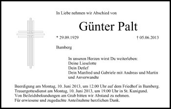 Anzeige von Günter Palt von MGO