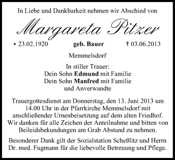 Anzeige von Margareta Pitzer von MGO
