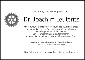 Anzeige von Joachim Leuteritz von MGO