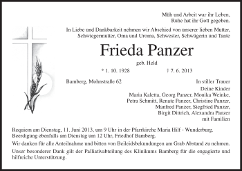 Anzeige von Frieda Panzer von MGO