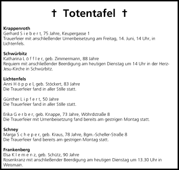 Anzeige von Totentafel vom 11.06.2013 von MGO