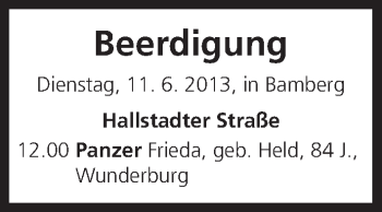 Anzeige von Beerdigung vom 11.06.2013 von MGO