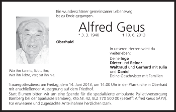 Anzeige von Alfred Geus von MGO
