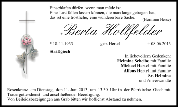 Anzeige von Berta Hollfelder von MGO
