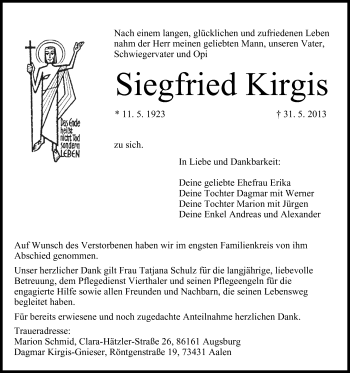 Anzeige von Siegfried Kirgis von MGO