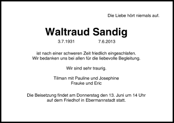 Anzeige von Waltraud Sandig von MGO