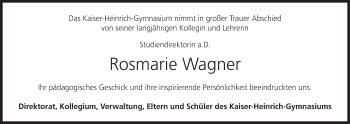 Anzeige von Rosmarie Wagner von MGO
