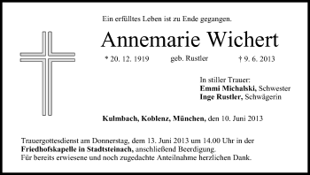 Anzeige von Annemarie Wichert von MGO
