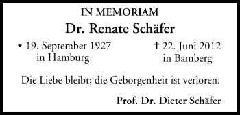 Anzeige von Renate Schäfer von MGO