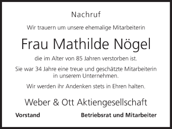Anzeige von Mathilde Nögel von MGO