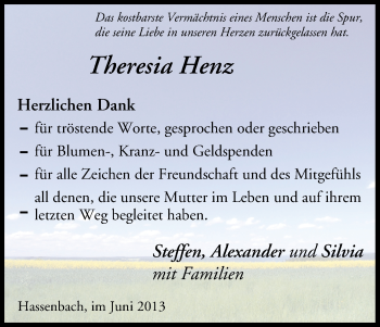 Anzeige von Theresia Henz von MGO